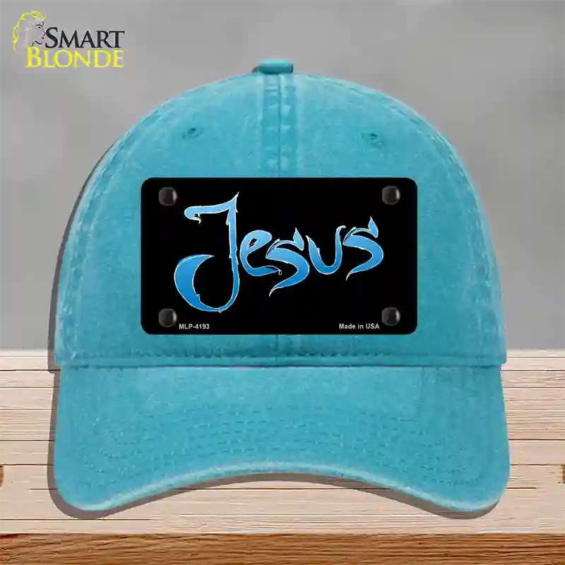 Jesus Novelty License Plate Hat Unconstructed Cotton / Lake Blue