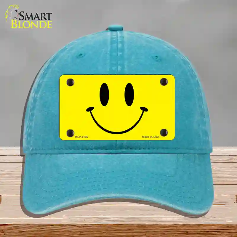 Happy Face Novelty License Plate Hat Unconstructed Cotton / Lake Blue