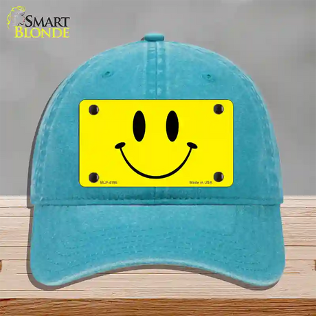 Happy Face Novelty License Plate Hat Unconstructed Cotton / Lake Blue