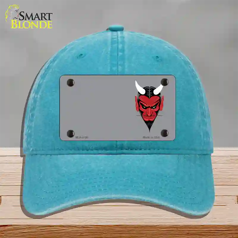 Devil Offset Novelty License Plate Hat Unconstructed Cotton / Lake Blue