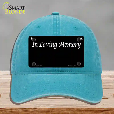 In Loving Memory Black Novelty License Plate Hat Unconstructed Cotton / Lake Blue