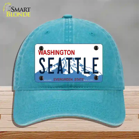 Seattle Washington Novelty License Plate Hat Unconstructed Cotton / Lake Blue