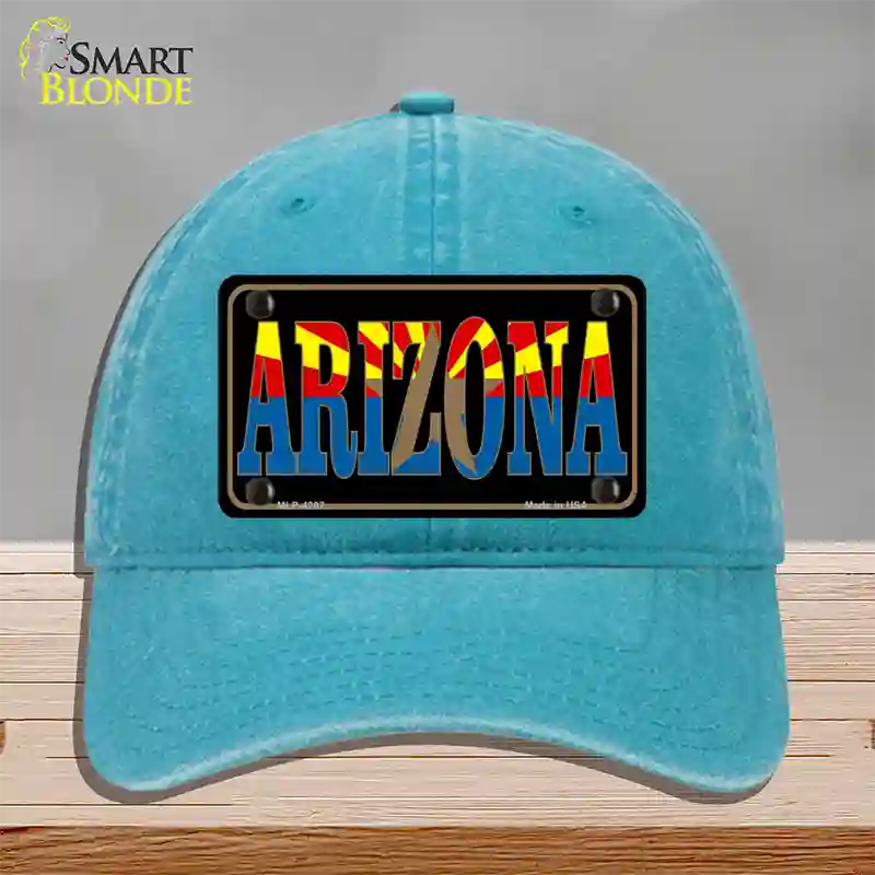 Arizona Inlayed State Flag Novelty License Plate Hat Unconstructed Cotton / Lake Blue