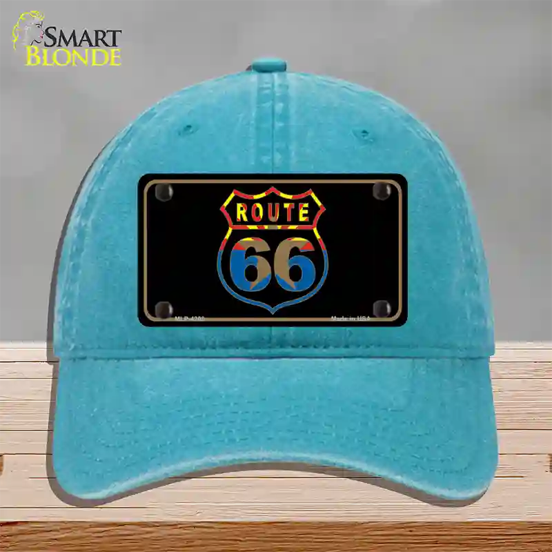 Route 66 Logo Arizona Flag Novelty License Plate Hat Unconstructed Cotton / Lake Blue