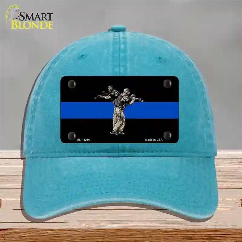 Thin Blue Line Police SWAT Novelty License Plate Hat Unconstructed Cotton / Lake Blue