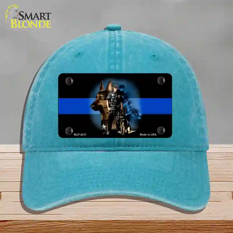 Thin Blue Line Police K-9 Novelty License Plate Hat Unconstructed Cotton / Lake Blue