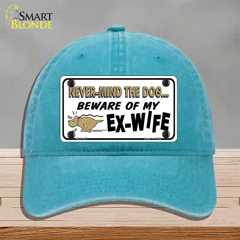 Beware Of My Ex-Wife Novelty License Plate Hat Unconstructed Cotton / Lake Blue