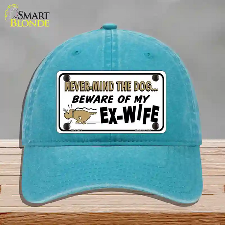 Beware Of My Ex-Wife Novelty License Plate Hat Unconstructed Cotton / Lake Blue