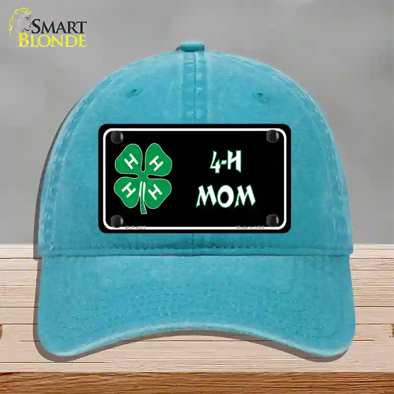 4-H Mom Novelty License Plate Hat Unconstructed Cotton / Lake Blue