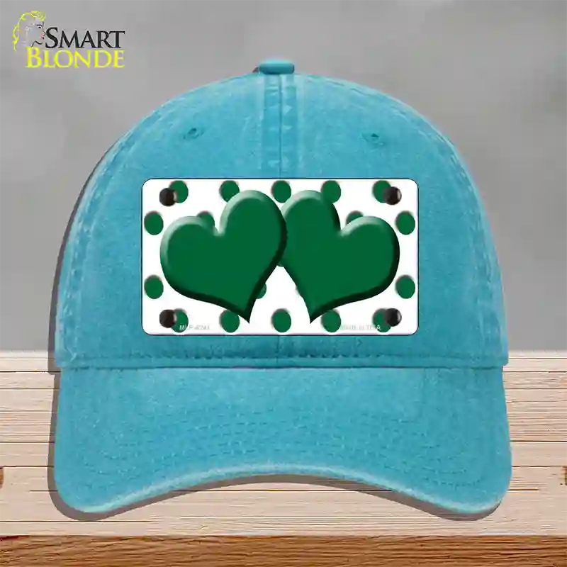 Green White Polka Dot Green Centered Hearts Novelty License Plate Hat Unconstructed Cotton / Lake Blue