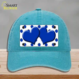 Blue White Polka Dot Blue Centered Hearts Novelty License Plate Hat Unconstructed Cotton / Lake Blue