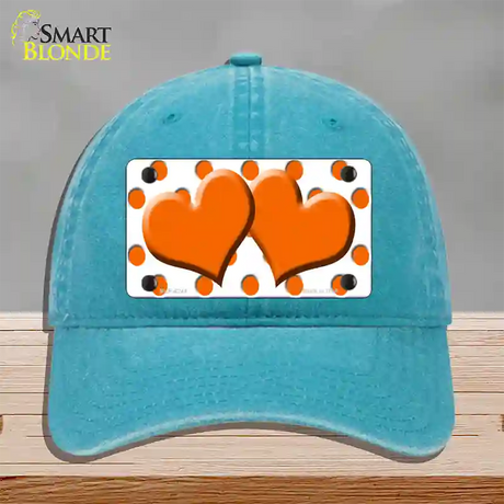 Orange White Polka Dot Orange Centered Hearts Novelty License Plate Hat Unconstructed Cotton / Lake Blue