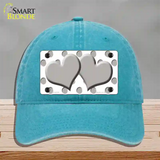 Grey White Polka Dot Grey Centered Hearts Novelty License Plate Hat Unconstructed Cotton / Lake Blue