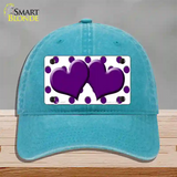 Purple White Polka Dot Purple Centered Hearts Novelty License Plate Hat Unconstructed Cotton / Lake Blue