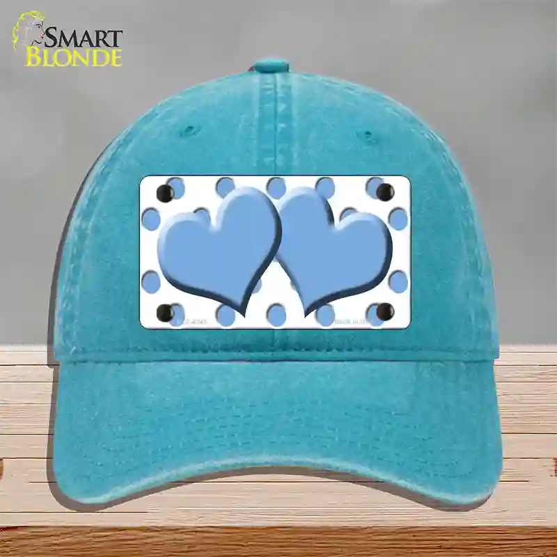 Light Blue White Polka Dot Light Blue Centered Hearts Novelty License Plate Hat Unconstructed Cotton / Lake Blue