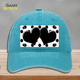 Black White Polka Dot Black Centered Hearts Novelty License Plate Hat Unconstructed Cotton / Lake Blue