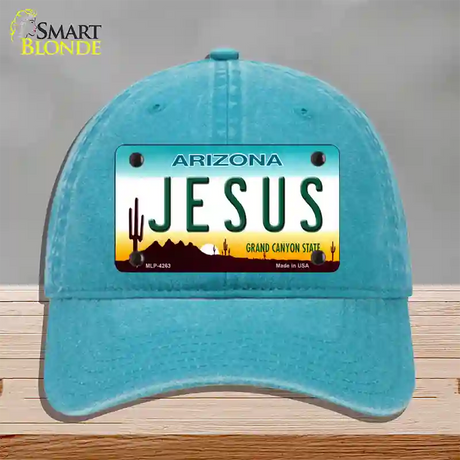 Jesus Arizona State Novelty License Plate Hat Unconstructed Cotton / Lake Blue