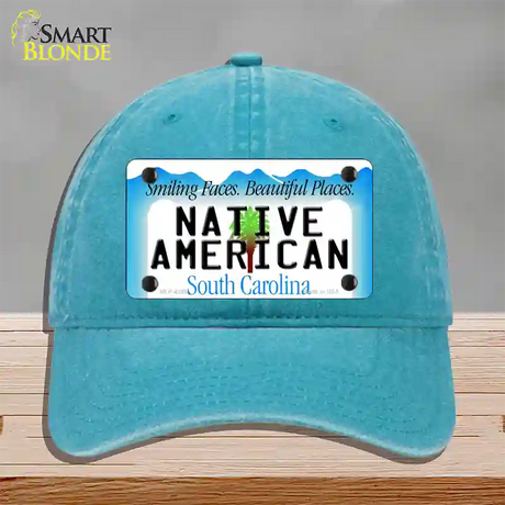 Native American South Carolina Novelty License Plate Hat Unconstructed Cotton / Lake Blue