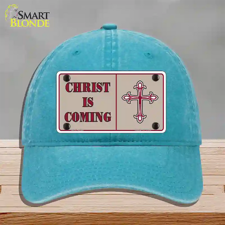 Christ Is Coming Novelty License Plate Hat Unconstructed Cotton / Lake Blue