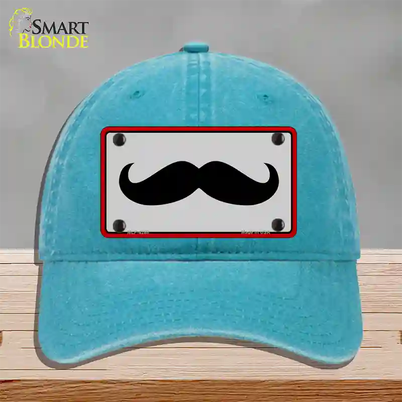 Mustache Novelty License Plate Hat Unconstructed Cotton / Lake Blue