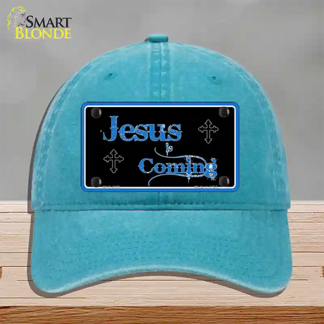 Jesus Is Coming Novelty License Plate Hat Unconstructed Cotton / Lake Blue