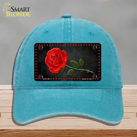 Rose Design Black Novelty License Plate Hat Unconstructed Cotton / Lake Blue