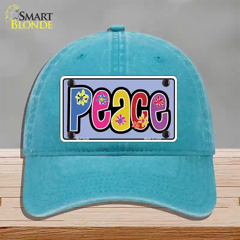 Peace And Flowers Novelty License Plate Hat Unconstructed Cotton / Lake Blue