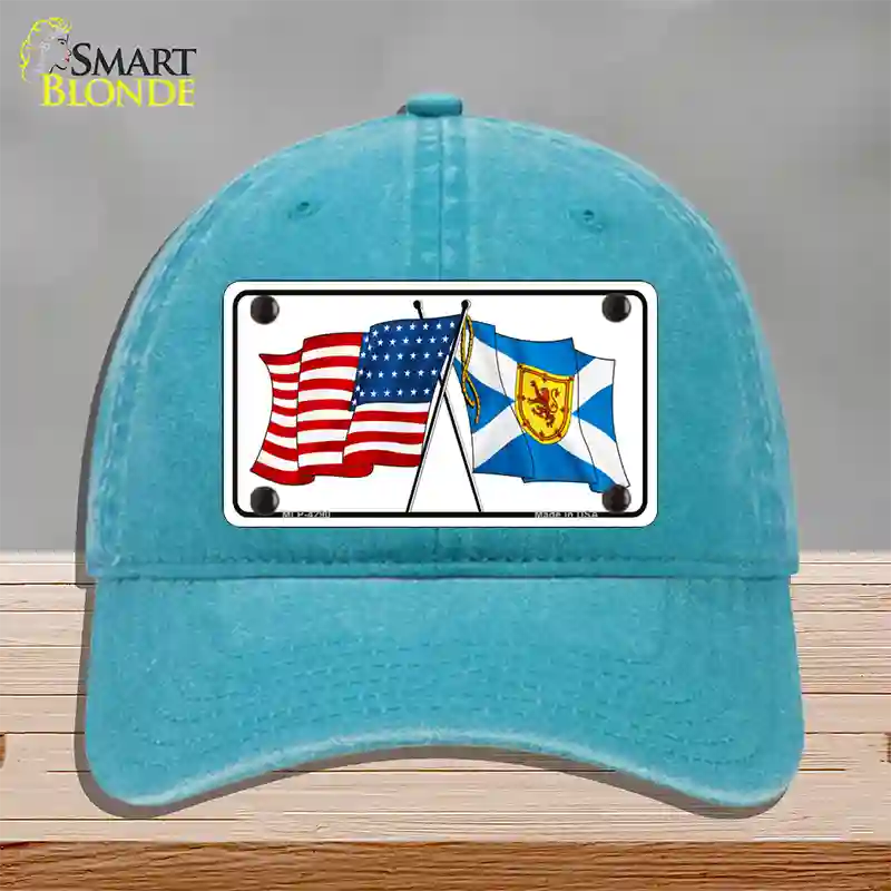 United States Scotland Crossed Flags Novelty License Plate Hat Sign Unconstructed Cotton / Lake Blue