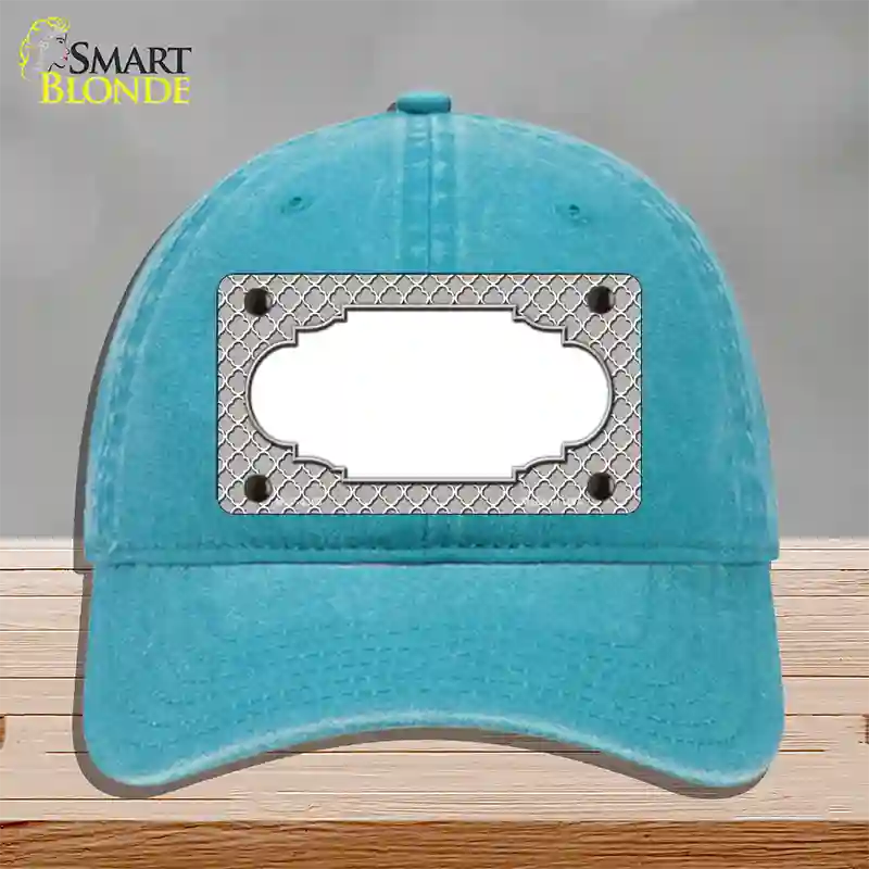 Grey White Quatrefoil Center Scallop Novelty License Plate Hat Unconstructed Cotton / Lake Blue