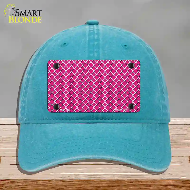 Pink White Quatrefoil Novelty License Plate Hat Unconstructed Cotton / Lake Blue