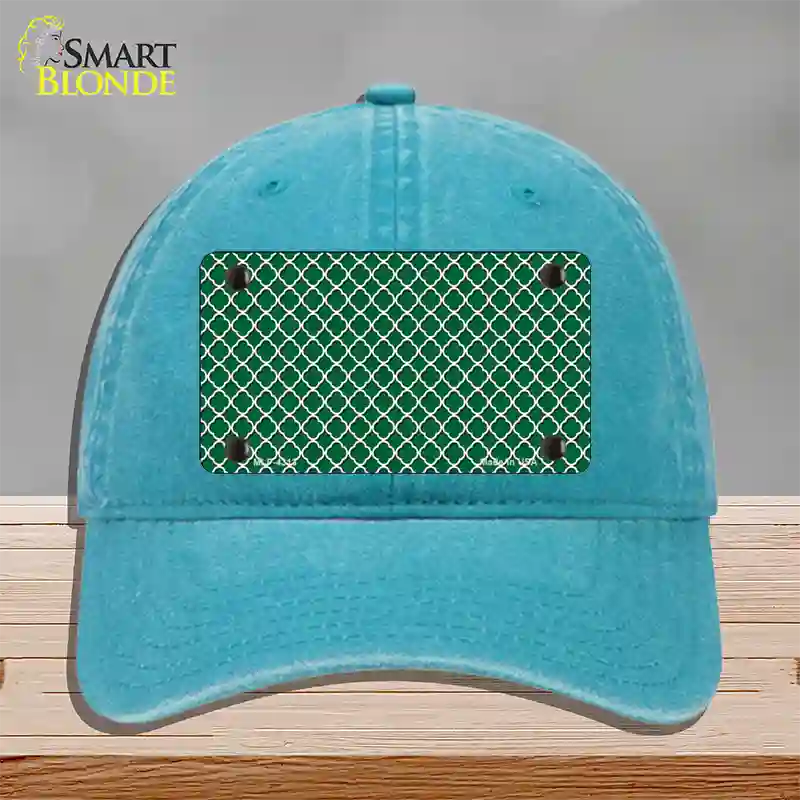 Green White Quatrefoil Novelty License Plate Hat Unconstructed Cotton / Lake Blue
