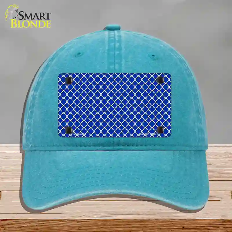 Blue White Quatrefoil Novelty License Plate Hat Unconstructed Cotton / Lake Blue