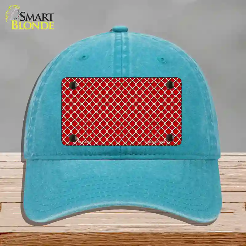 Red White Quatrefoil Novelty License Plate Hat Unconstructed Cotton / Lake Blue