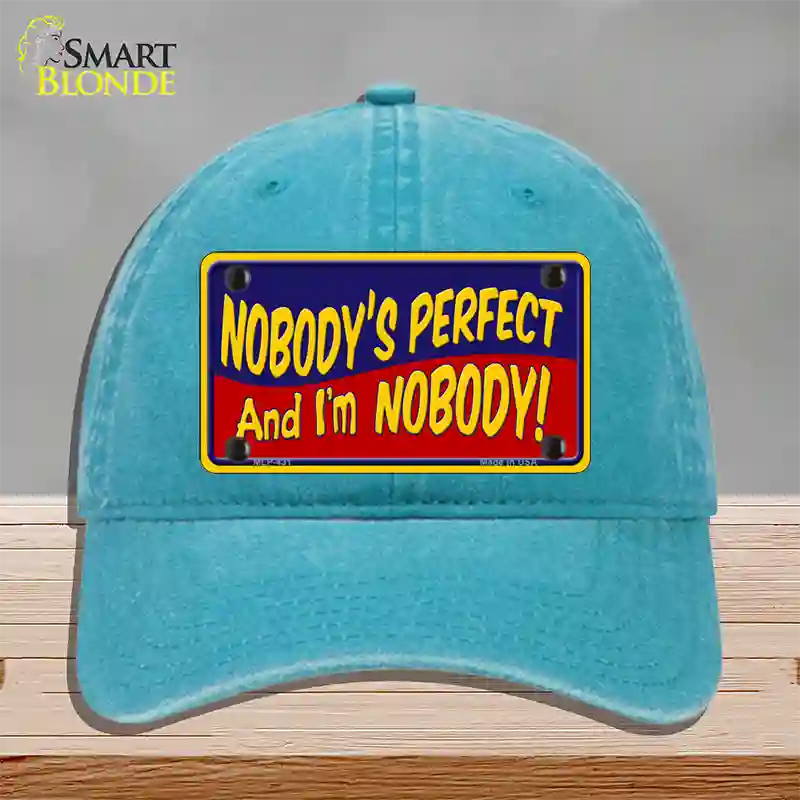 Nobodys Perfect Novelty License Plate Hat Unconstructed Cotton / Lake Blue