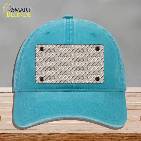 Tan White Quatrefoil Novelty License Plate Hat Unconstructed Cotton / Lake Blue