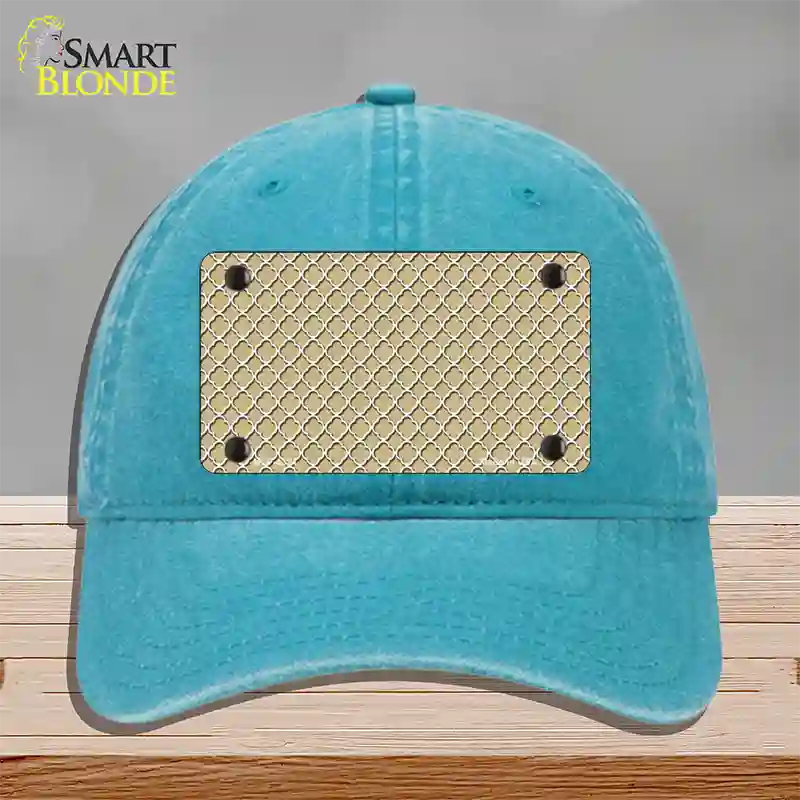 Gold White Quatrefoil Novelty License Plate Hat Unconstructed Cotton / Lake Blue