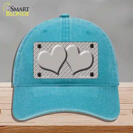 Grey White Quatrefoil Grey Center Hearts Novelty License Plate Hat Unconstructed Cotton / Lake Blue