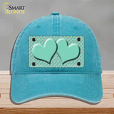 Mint White Quatrefoil And Mint Center Hearts Novelty License Plate Hat Unconstructed Cotton / Lake Blue