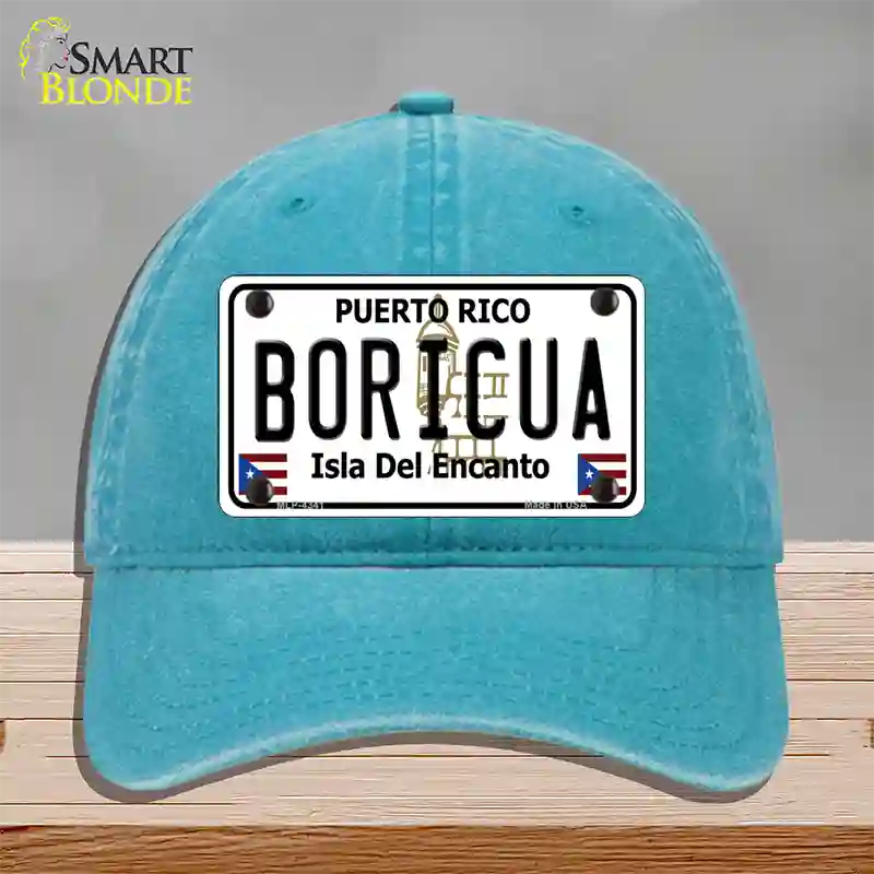 Boricua Puerto Rico Novelty License Plate Hat Unconstructed Cotton / Lake Blue