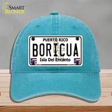 Boricua Puerto Rico Novelty License Plate Hat Unconstructed Cotton / Lake Blue