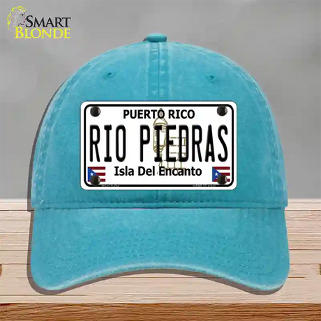 Rio Piedra Puerto Rico Novelty License Plate Hat Unconstructed Cotton / Lake Blue