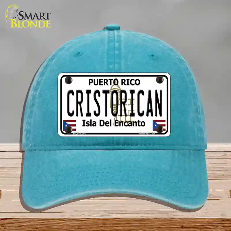 Cristorican Puerto Rico Novelty License Plate Hat Unconstructed Cotton / Lake Blue