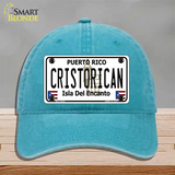 Cristorican Puerto Rico Novelty License Plate Hat Unconstructed Cotton / Lake Blue