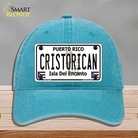 Cristorican Puerto Rico Novelty License Plate Hat Unconstructed Cotton / Lake Blue