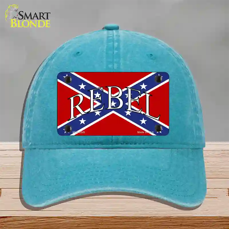 Rebel Confederate Flag Novelty License Plate Hat Unconstructed Cotton / Lake Blue