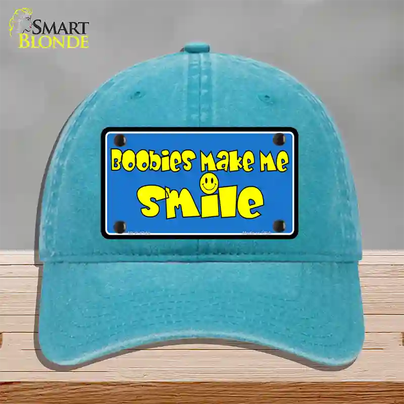 Boobies Make Me Smile Blue Novelty License Plate Hat Unconstructed Cotton / Lake Blue