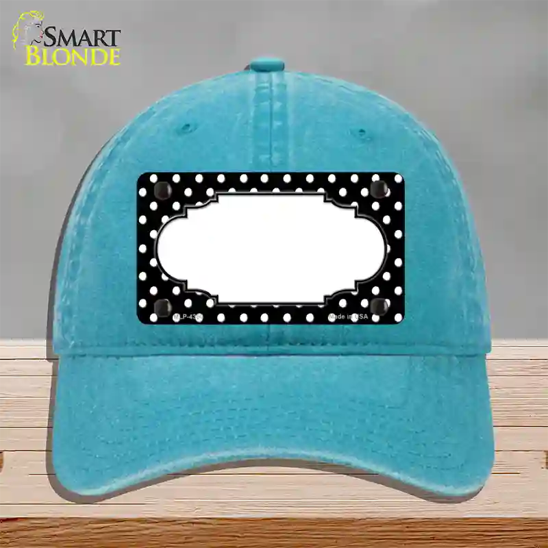 Scallop Black White Polka Dot Novelty License Plate Hat Unconstructed Cotton / Lake Blue