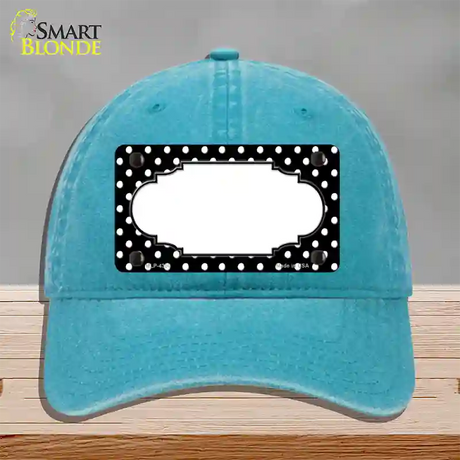 Scallop Black White Polka Dot Novelty License Plate Hat Unconstructed Cotton / Lake Blue