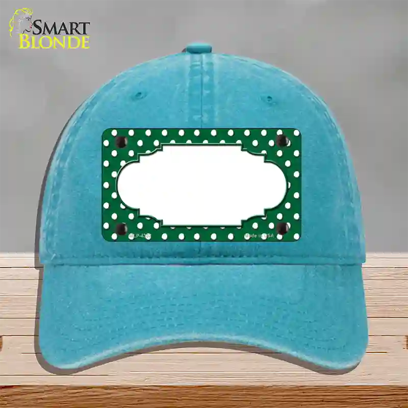 Scallop Green White Polka Dot Novelty License Plate Hat Unconstructed Cotton / Lake Blue