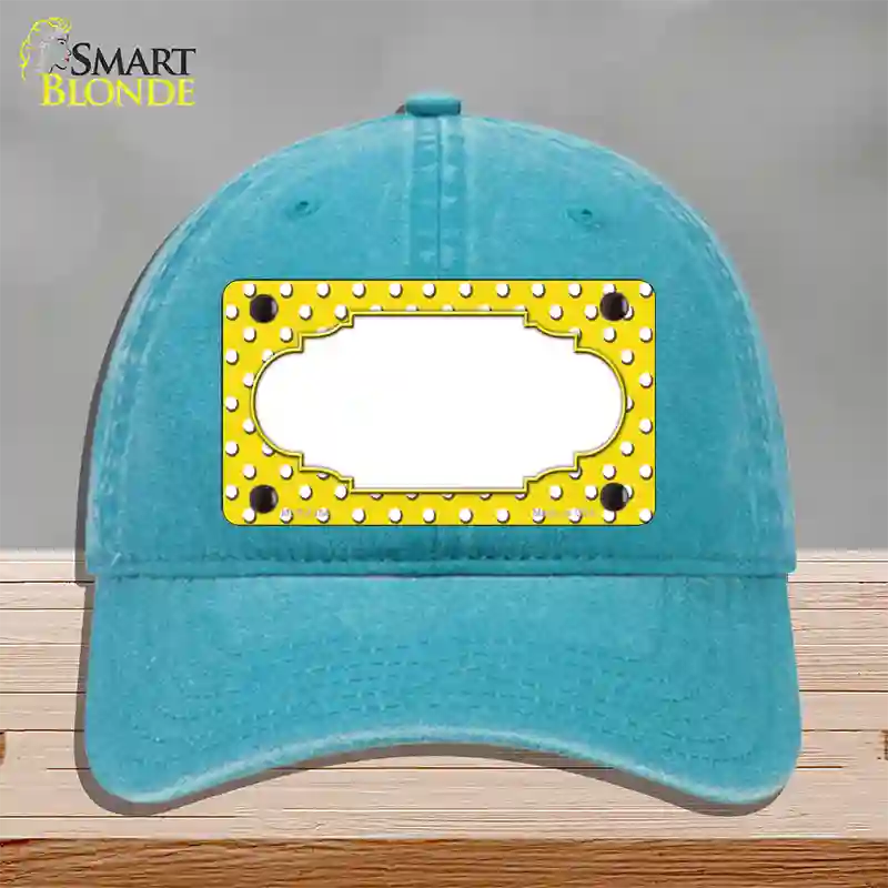 Scallop Yellow White Polka Dot Novelty License Plate Hat Unconstructed Cotton / Lake Blue